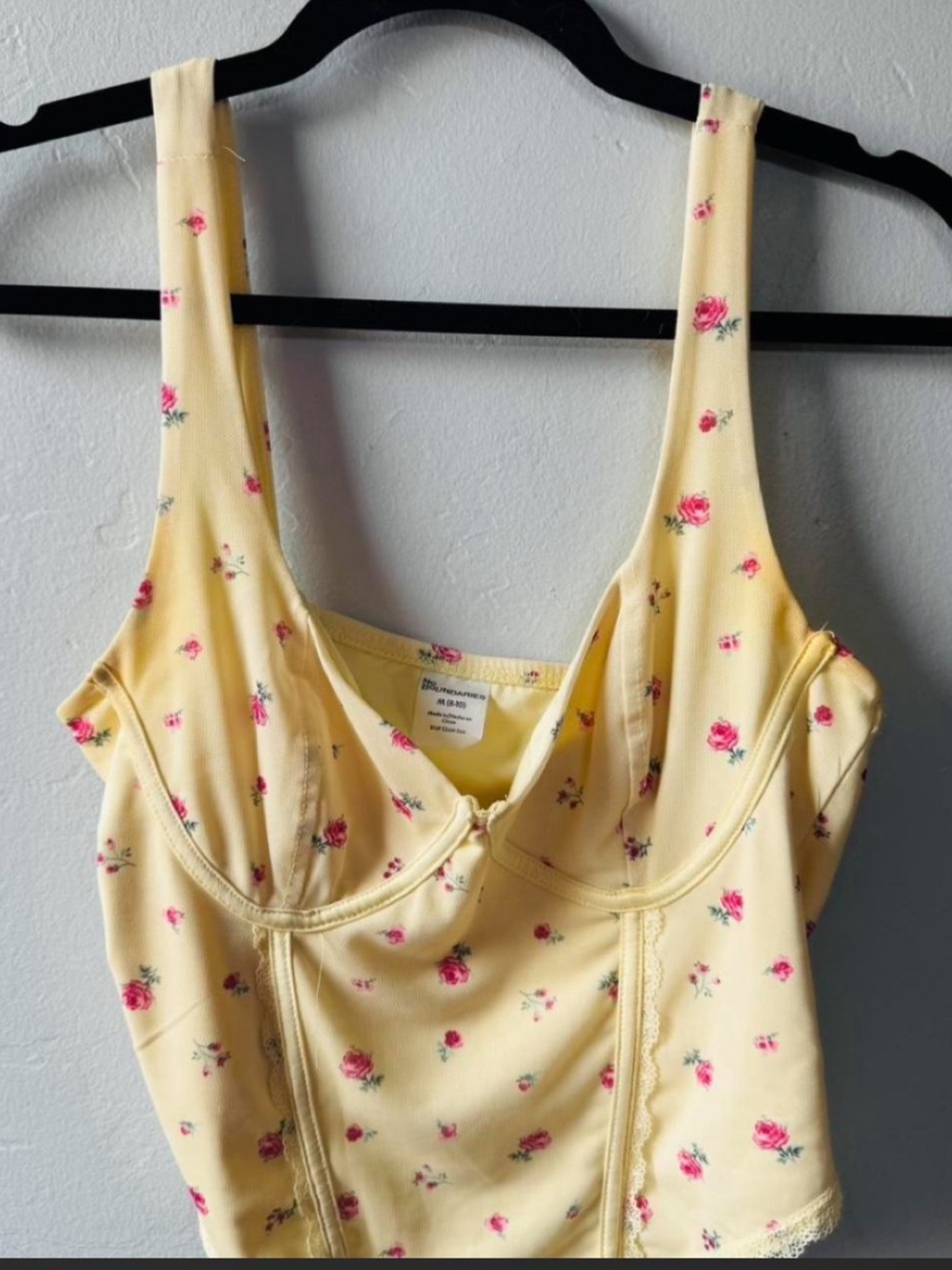 No Boundaries Yellow Floral Bandeau Cami with Pink Rose Accents